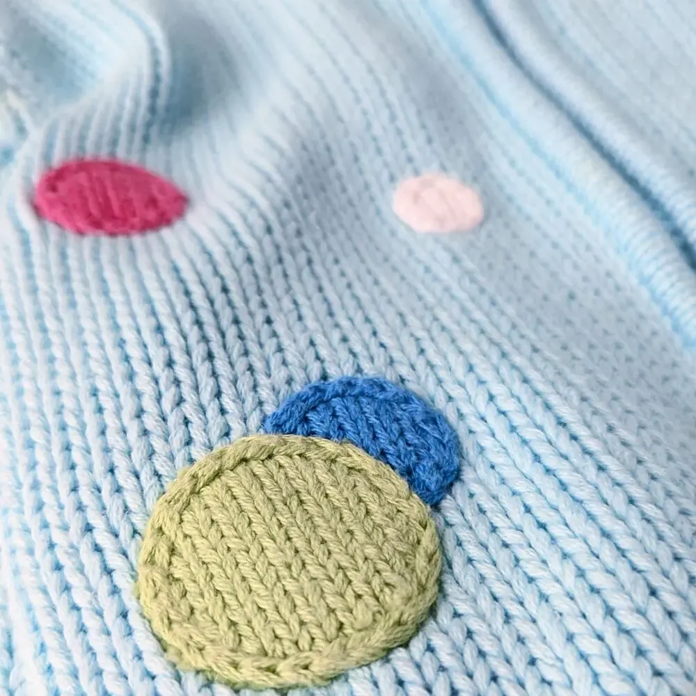 Talbots Kids Vintage 90s Girls Knit Cardigan | Size 6 | Turquoise Polka Dots
